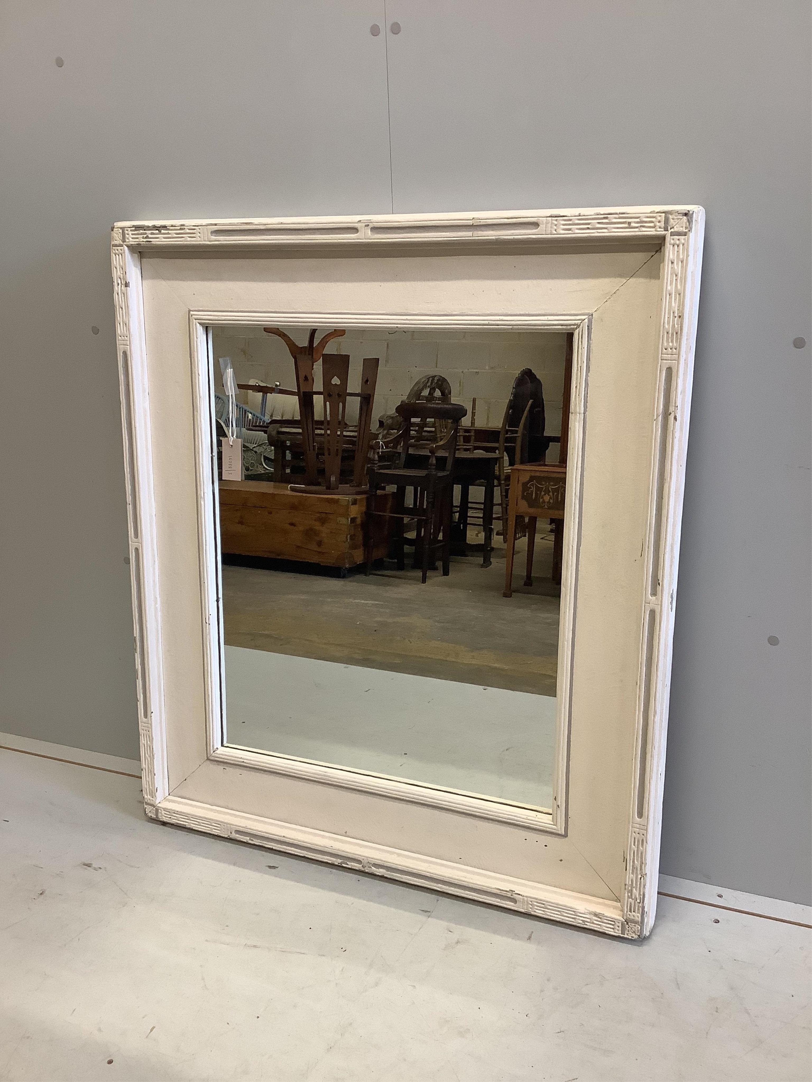 A rectangular painted pine Gustavian style wall mirror, width 94cm, height 107cm. Condition - fair